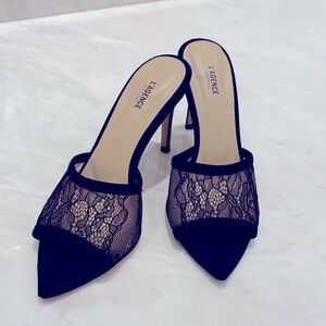 L'AGENCE Corinne Black Lace Pointed-Toe Mules